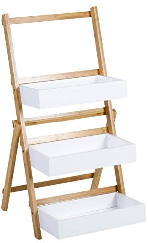 Ribelli Klappbares Leiterregal aus Bambus und MDF, Badregal mit 3 Ablagen, Küchenregal Stehend, Standregal Schmal, ca. 42x75x39cm