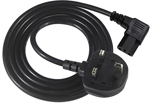 KC CABLE UK power cable kettle lead, 2m 13A fused UK Plug BS 1363 to right angle IEC C13 laptop charger cable Heavy duty 16AWG 1.0mm2 Compatible with PC Projector Cooker Hp Printer TV Monitor…