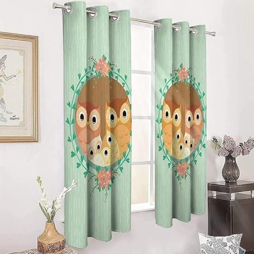 loyaltyer Gardinen Gelbe Eule Vorhang 3D Weicher Blickdichte Vorhänge Thermovorhang Kälteschutz Schlaufenschal 2er Set mit Ösen für Schlafzimmer Wohnzimmer Kinderzimmer, 245x140 cm(HxB)