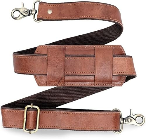 ALASKA EXPORTS Verstellbarer 60-Zoll-Ersatz-Schultergurt für echte Ledertaschen, bequeme Passform, gepolstert mit Metalldrehhaken für Umhängetaschen, Laptop-Kuriertaschen & Reisegepäckgurte (Braun)