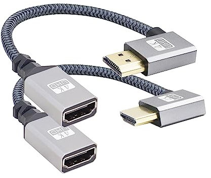 RIIEYOCA Cavo intrecciato UHD 4K HDMI a HDMI da 90 gradi, da 18 Gbps, ad alta velocità 2.0, supporta 4 K a 60 Hz, 1080p, HDCP 2.2,3D (confezione da 2)