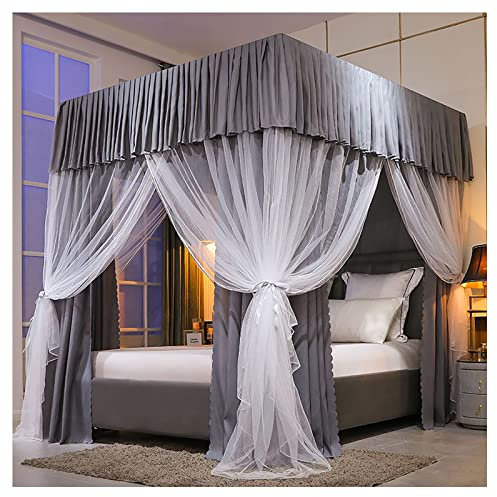 BUJOG Bettvorhang Himmelbetthimmel mit Ständer, Schattierung, Moskitonetz, Prinzessinnenvorhänge, Baldachin für Mädchen, Kingsize-Bett (Größe: 1,8 x 2 m/5,9 x 6,6 Fuß, Farbe: B.)