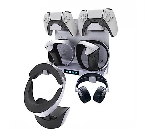 Controller Charging Station Wall Mount for PS5 and PSVR 2 Controller Holder Wall Hanging Vertical Charging Stand Dock Controller Headphone Holder Storage Stand Hook