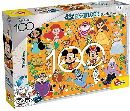 Lisciani - DISNEY Puzzle 100 DF Maxifloor - 150 Stück - Mehrere Charaktere - Double Face - 2 in 1 - Puzzle und Färbung - 70 x 50 Cm - Für Kinder ab 6 Jahren