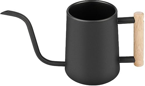 Annaffiatoio per interni, in acciaio inox nero, con beccuccio lungo e comodo manico in legno, strumento per la coltivazione di fiori da giardino, per piccole piante in vaso e piante da appartamento