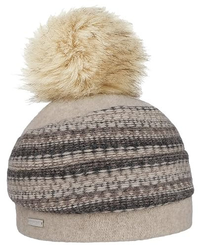 Seeberger Faux Fur Pom Walkmütze Wollmütze Bommelmütze Damenmütze Wintermütze Damen - Made in Germany Winter Herbst-Winter - One Size beige