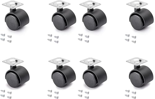 Emuca 2036817 Set 4 Stk. schwarze Lenkrollen für Möbel ohne Bremse Diameter 30mm mit Anschraubplatte und Kugellager (Packung mit 2)