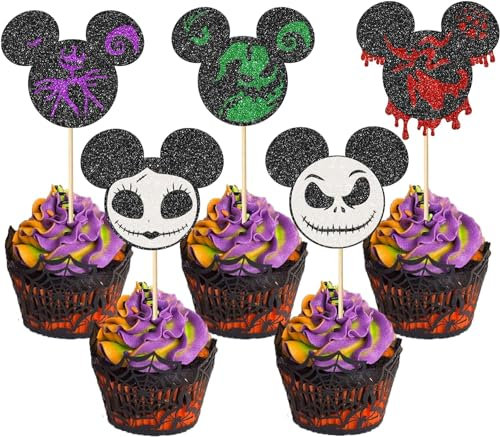 30 Stück Maus Inspiriert Halloween Tortendeko Glitzer Gruselige Cupcake Toppers für Baby Dusche Kinder Thema Geburtstag Party Torte Dekorationen Buntes
