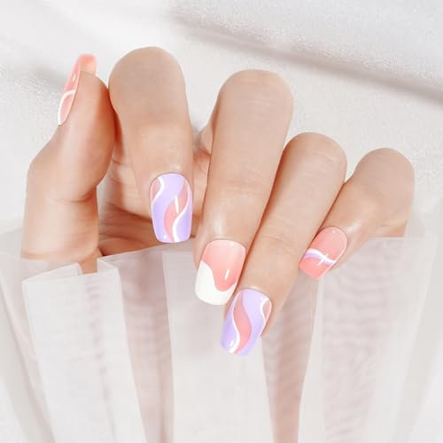 TOMICCA 24 Pièces Faux Ongles Court, Acryliques Pleine Couverture, Capsule Français Ongles, Ongles Artificiels, DIY Nail Art Décoration pour Femmes et Filles