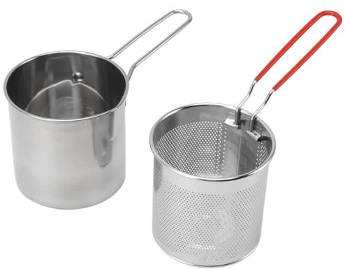 Tyenaza Olla para Freír de Acero Inoxidable, Cazo de Cocina con Cestilllo Freidor, Freidora Japonesa Tempura Freidora con Cesta Coladora y Asa, para Freír Pescado, Camarones, Pollo y Patatas Fritas