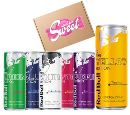 Redbull Probierpaket 6x250ml Gaming Booster, Zockerpaket der wake-up kick mit dem roten Bullen in der Needforsweet box