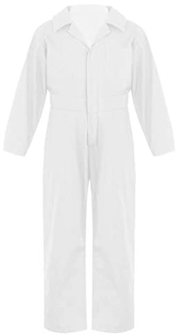 Jugaoge Boys Girls Jumpsuit Overall Mechanic Costume Long Sleeve Overalls Boiler Suit Cargo Coveralls Ivory 9-10 Years