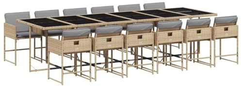 vidaXL 13-TLG. Garten-Essgruppe mit Kissen Beigemischung Poly Rattan
