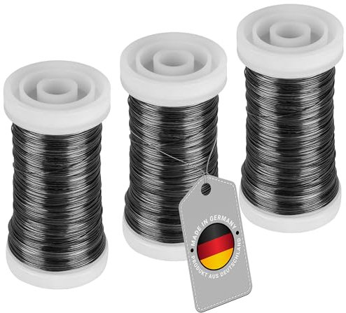 ECENCE Alambre manualidades - 3 rollos 100m, Alambre de mirto recocido de hierro en color Negro para plantas y floristería, Alambre para atar