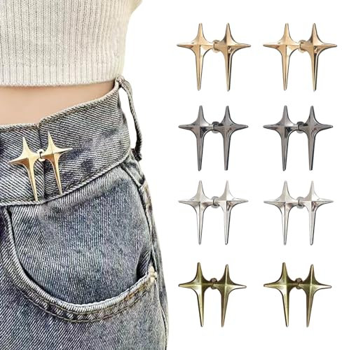 Okaywork 8 Paires de Boutons Pour Jeans - Étoile 4 Magiciens - Pince pour Pantalon Trop Large, Taille Serrée Bouto, Ceinture Ajustable Sans Couture, Boutons de Jeans Amovibles, Plusieurs Couleurs