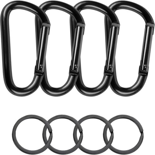 Lohill 4 Stück Karabinerhaken,Karabiner Set,Karabinerhaken Aluminium,Materialkarabiner,Karabinerhaken mit Schlüsselanhänger,Karabiner Haken D-Clip,Carabiner,Schwarz,für Hängematten, Campingzubehör