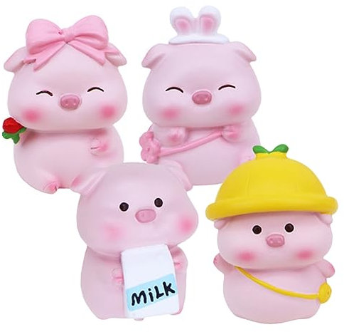 KONTONTY 4stücke Miniatur-schweinchenstatue Aus Harz Desktop-schweinestatuendekor Hofschweinfigur Gartenschweinedekor -landschaftsornament Schreibtisch-schweinefigur