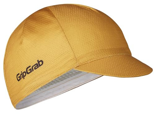 GripGrab Lightweight Summer Cycling Cap UV-Protection Under-Helmet Visor Mesh Hat Thin Breathable SPF Bicycle Headwear Mustard Yellow