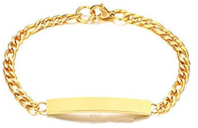 ANAZOZ Bracelet Femme, Bracelet Maille Figaro Plaque Personnalisée Acier Inoxydable, Or, Bracelet Fantaisie 4mm, 18cm