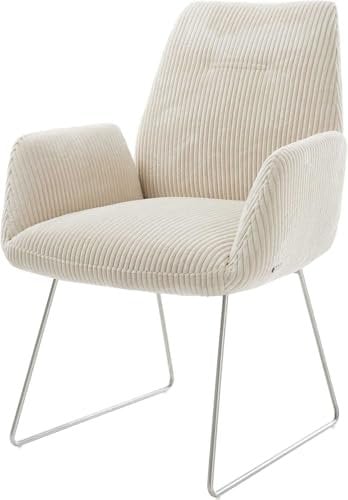 DELIFE Polsterstuhl Zoa-Flex Kufengestell Edelstahl Cord Beige Taschenfederkern