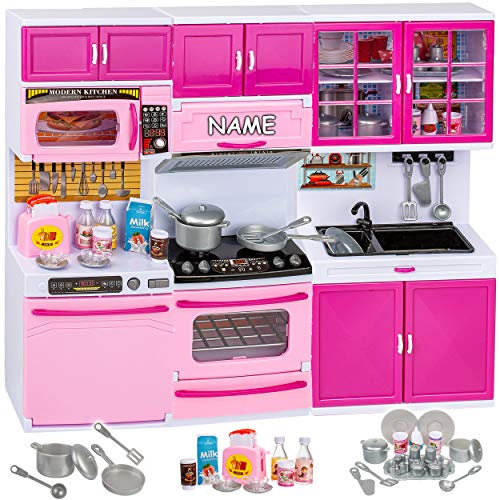 alles-meine.de GmbH Puppenhaus Möbel - Sound & Licht - 31 cm groß - Backofen + Herd + Geschirrspüler + Mikrowelle + Spüle - inkl. Name - mit Zubehör - Miniatur Puppenstube Küche ..