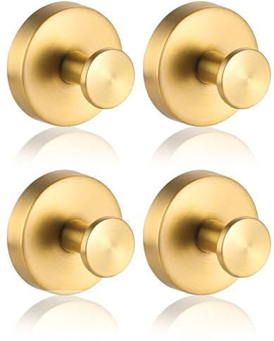 Anvin 4 Pack Suction Cup Hooks Stainless Steel Hanging Hooks No Drill Hooks for Bathroom, Kitchen to Hang Towels, Robes, Loofah, Waterproof Suction Hooks Mounting on Glass Doors Tile Mirrors(Gold)