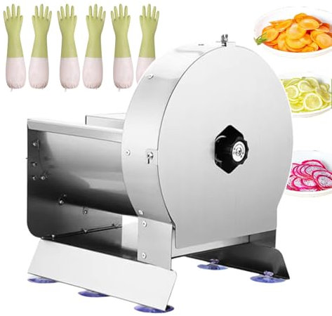 forplubossmmp Electric Food Slicer 0~13mm, Commercial Vegetable Shredder Machine 2 IN 1 Vegetable Fruit Slicer, Electric and Manual Salad Slicer for Restaurants, Canteens (with 3 x Gloves),round