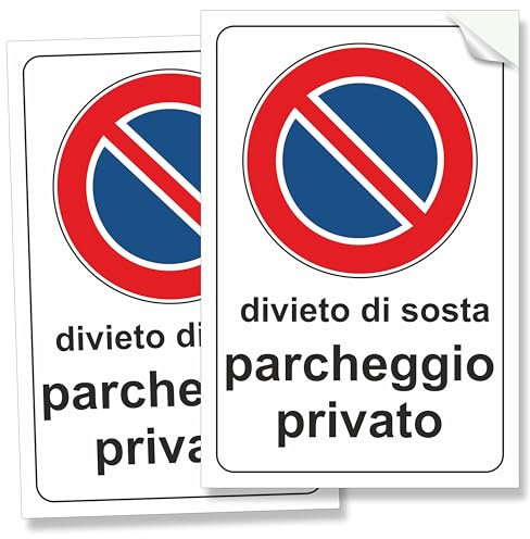 Pubblimania 2 Adesivi Divieto di Sosta, Parcheggio Privato, cm 20x30 etichette adesive morbide, impermeabili