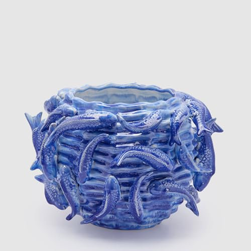 EDG Enzo De Gasperi Enzo De Gasperi Vase Chakra Karpfen Koi H 20,5 cm D 33 cm Waterproof Blue