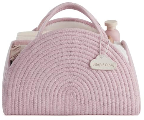 Baby Windel Caddy Veranstalter, Baumwollseil große Dusche Caddy für neugeborene Jungen und Mädchen, Geschenk für Baby-Dusche-Liste, neugeborenen Essentials Korb (Rosa)