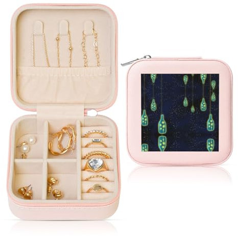Schöne quadratische Schmuckschatulle mit Fläschchen-Aufdruck Under the Night Sky, tragbare Aufbewahrungsbox für Damen, Ringe, Ohrringe, Halsketten