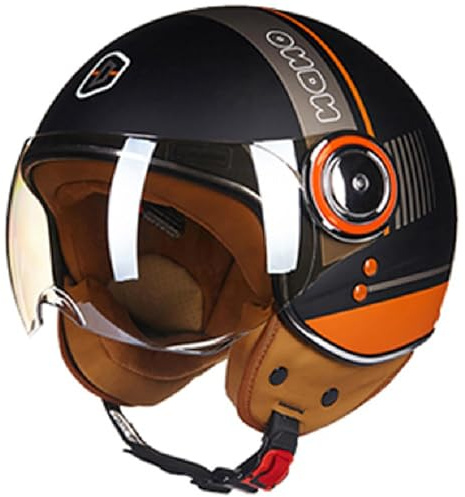 WZGGTEAM Jethelm mit Sonnenblende, Vintage Motorrad Jet Helm Roller Helm für Damen Herren, ECE 22.05 Zertifiziert Halbhelm, Jet-Piloten-Motorrad-Retro-Chopper-Cruiser-Vintage-Mopedhelm