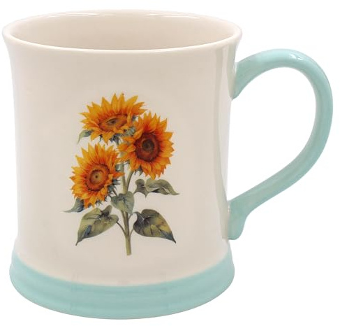 THE Leonardo Collection Sunflower Mug Embossed Country Life, Tea and Coffee Mugs for Hot Drinks | Fine China Printed Mugs for Kitchen & Home | Reusable Ceramic Cups for Every Occasion