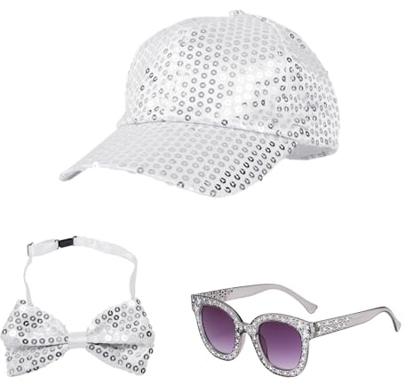 COACOM 1 Stück Baseballmütze Von Pailletten, 1 Stück Sonnenbrille, 1 Stück Fliege, Glänzender Bekleidungsanzug, Persönlichkeit Und Mode, Disco -Party -Dekoration.