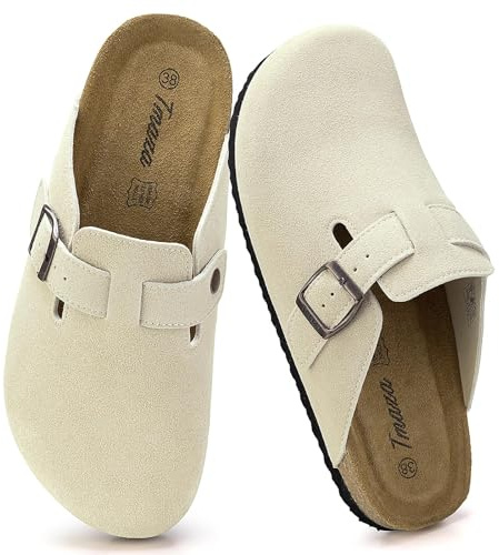 Tmaza Mules et Sabots Femme Chaussons Pantoufles 36-42 | Tendance en daim, semelle antidérapante, chaussures de jardin, pour maison et quotidien