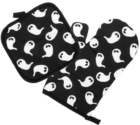 Amosfun 2pcs Halloween Oven Mitt and Pad Creative Kitchen Gloves for Cooking Baking Heat Resistant Easy to Clean for Parties and