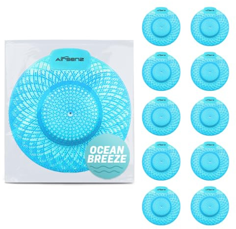 Airsenz Swirl Bio Enzymatic Urinal Mats - Box of 10 Urinal Screens - Enzyme Technology Destroys the Causes of Bad Odours - 30-60 Day Odour Control (Ocean Breeze)