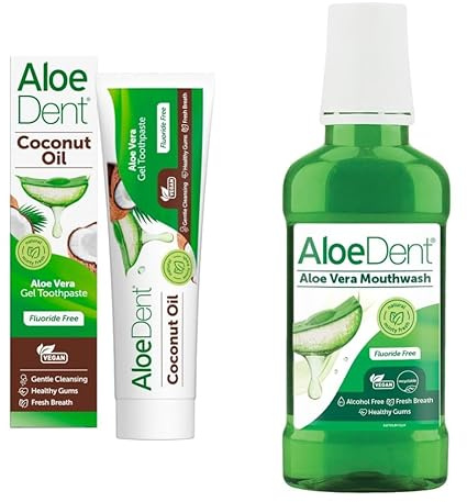 Aloe Dent - Coconut Oil Gel Toothpaste & Mouthwash - Fluoride Free - Gentle Cleansing, Supports Healthy Gums & Freshens Breath - Vegan, Cruelty & SLS Free - 100ml & 250ml - Bundle