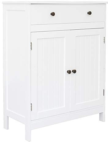 Bonnlo Badezimmerschrank Badezimmerkommode Badschrank mit einem Schublade & 2 Türen, Aufbewahrungsschrank aus MDF, für Badezimmer Küche Wohnzimmer Schlafzimmer, 60x30x80 cm Weiß