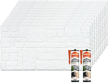 IZODEKOR Styropor Wandverkleidung Natursteinoptik Weiß 50x100x2 cm | Überstreichbar Wandpaneele für DIY-Projekte | Wasserfest | Inklusive Styroporkleber | K-1900
