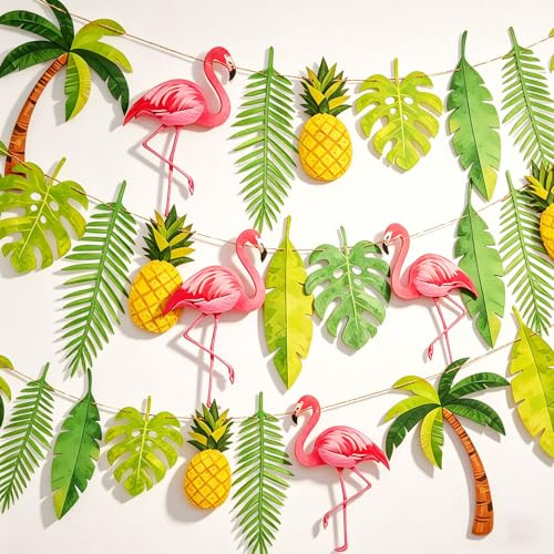 EASY JOY Flamingo Party Decorations Tropical Luau Party Birthday Decor Hawaiian Flamingo Banner Pineapple Palm Leaf Garland for Baby Shower Beach Birthday Summer Pool Party Supplies