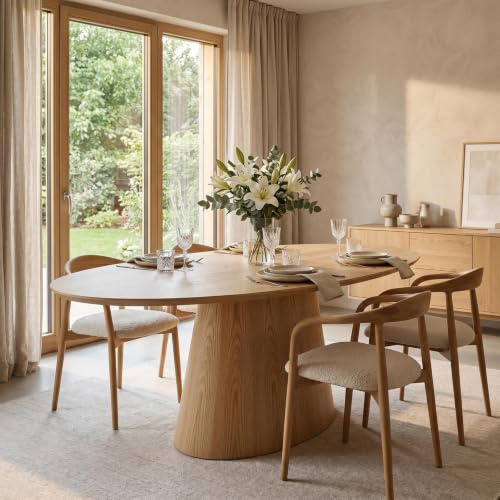 IDIMEX Esstisch Aura, 180 x 110 cm oval, Eichenfurnier in Natur - Esszimmertisch mit abgeschrägter Kante, ovaler Küchentisch aus MDF mit Eichenfurnier, modernes Design mit konischem Mittelfuß