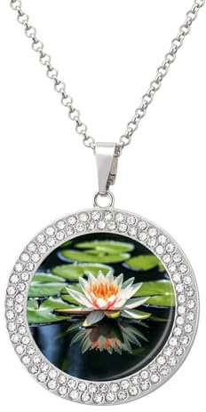 VstaDank Water Lily Pendant Necklace Cute Delicate Disc Necklcace Alloy Choker Pendant Gifts for Women Fashion Crystal Diamond Jewelry for Party Date Christmas Anniversary, One size, Metal, stone