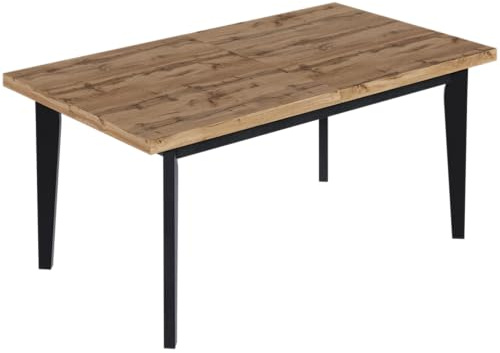 FURNEO | Esstisch Ausziehbarer - Skandinavisches Design - Stabil und Stilvoll - für Küche und Esszimmer – Loft - Schwarze Basis (Wotan, 80x120x160)