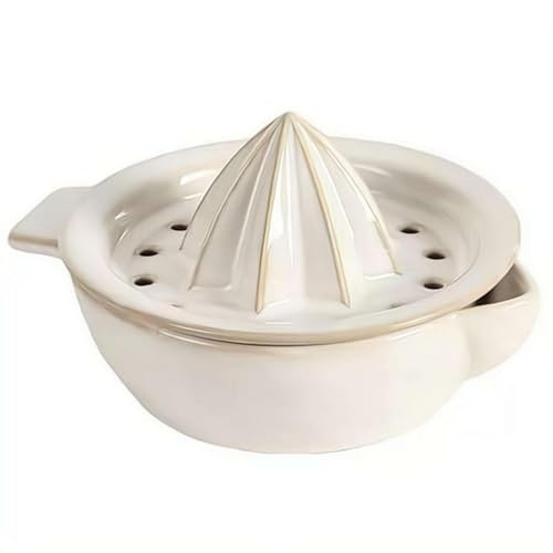 Manual Ceramic Lemon Juicer with Strainer Lid, Pour Spout and Wide Handle, Handheld Fruit Press Juicer for Citrus, Dishwasher Safe, Vintage Kitchen Gadget for Home Bar Cafe