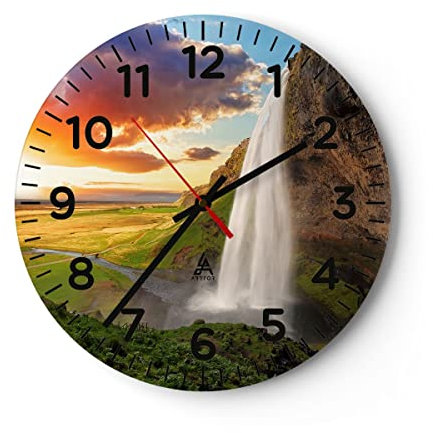 Modern Wanduhr Geologie Island Wiese 40x40cm Rund Groß Wand Uhr Glas Analog Zimmeruhren Küche Büro Wohnzimmer Glasuhr Wall Clock Dekoration Design Wanddekoration Küchenuhr C4AR40x40-3171