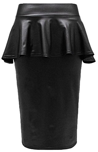 Candid Styles Womens Ladies Wet Look PVC Faux Leather Mini Midi Maxi Peplum Skater Skirts 8-26 Peplum Skirt 12-14