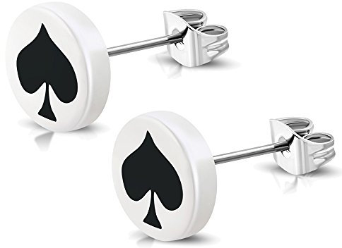 BlackAmazement 2er Set Acrylic Ohrstecker Karten Farbe Symbol Karo Herz Pik Kreuz Damen Herren (Pik)
