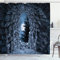 ABAKUHAUS gotisch Duschvorhang, Vollmond dunkle Höhle, Stoffliches Gewebe Badezimmerdekorationsset mit Haken, 175 x 200 cm, Blaugrau