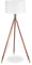 Relaxdays Lámpara de pie, Trípode de madera, Acabado en latón, Blanco y Marrón, 48 cm Ø, 150 cm